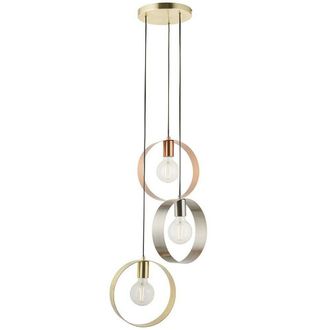 Loops 3 Bulb Multi Light Hanging Ceiling Pendant Brushed Copper Nickel & Brass Hoops