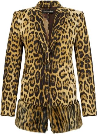 Roberto Cavalli Single-Breasted Blazer met Jaguarprint - Dames - Blazers - Bruin - L - Leer - Jassen