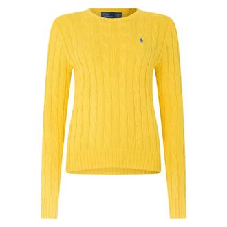 Polo Ralph Lauren Round-neck Knitwear, female, Yellow, Size: XS Cable-Knit Cotton Crewneck Sweater
