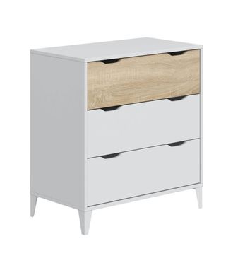 Home Heavenly Cómoda de 3 cajones con patas altas beige y blanco 76 x 71 x 40 cm