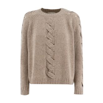 Le Tricot Perugia Cashmere Knitwear, female, Beige, Size: M Cashmere Cable Knit Light Mocha Jumper
