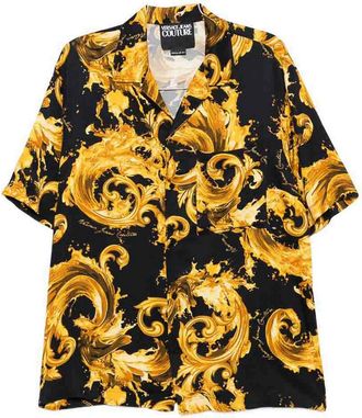 Versace Jeans Couture Black Baroque Print Shirt With Chest Pocket