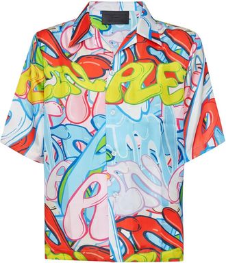 Philipp Plein Overhemden, Heren, Veelkleurig, 3Xl, Silk Shirt SS Bombing Graffiti