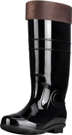 Generic Wellington Mens Knee High Rainboots Winter Warm Fur Lined Rain Boots Wellies Waterproof Slip On Water Shoes Non-Slip Gardening Rubber Shoes for Outdoo