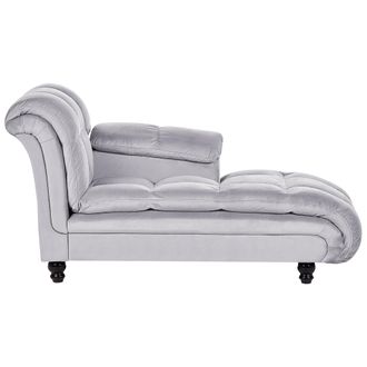 Beliani Chaise Longue Tapizado En Tela De Terciopelo Gris Claro Con Patas Negras Dise&ntilde;o Moderno Acolchado Lormont