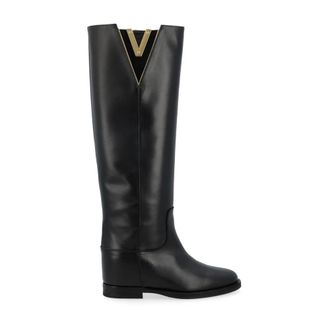 Via Roma 15 High Boots, female, Black, Size: 10 US Split V-neck blouse black