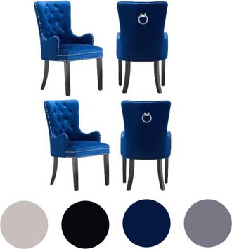 Life Interiors Life Interiors - Juego de 4 sillas de comedor Windsor lux tapizadas de terciopelo con reposabrazos para comedor y cocina - Azul