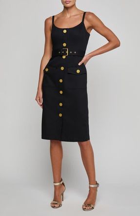 L'agence Ida Sleeveless Belted Stretch Cotton Dress in Black at Nordstrom, Size 10