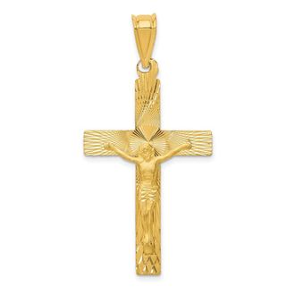 Diamond2Deal 14k Yellow Gold Polished Satin Diamond-Cut Crucifix Pendant