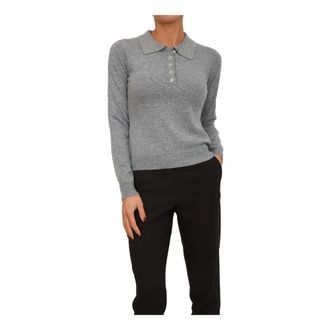 Fracomina Gebreide Polo - Dames - Ronde hals truien - Grijs - L - Wol - Truien & Vesten