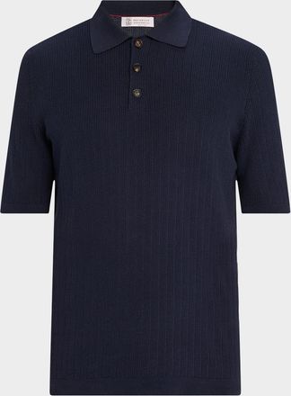 Brunello Cucinelli Mens Cotton Textured Polo Shirt