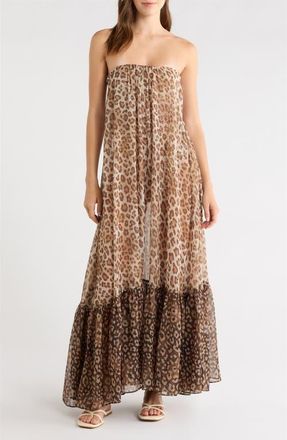 Ramy Brook Katrina Sheer Strapless Cover-Up Dress in Light Leopard at Nordstrom, Size Xx-Small