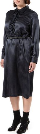 Marina Rinaldi Cali Belted Silk Shirtdress in Midnight Blue at Nordstrom, Size 20W