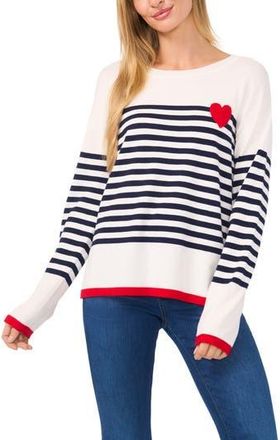 CeCe by Cynthia Steffe Sailor Stripe Heart Sweater in Antique White at Nordstrom Rack, Size X-Small