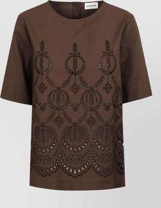 Parosh short sleeve round neck embroidered top