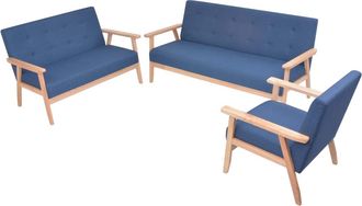 vidaXL Juego De Sof&aacute;s De Tela De 3 Piezas Color Azul Vidaxl