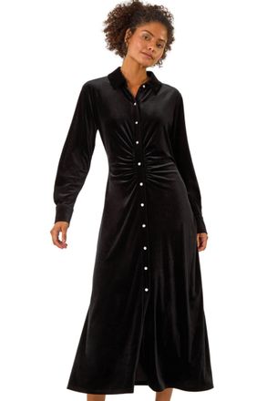 DUSK Womens Velvet Button Midi Shirt Dress - Black - Size 14 UK