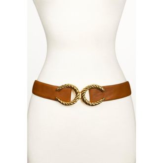 Raina CC Buckle Leather Belt in Camle at Nordstrom, Size Medium