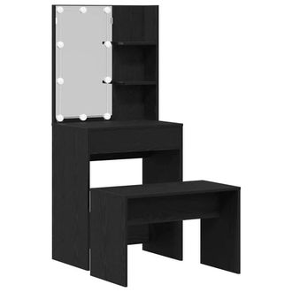 Berkfield Home Dressing Table Set with LED Black Oak Engineered Wood