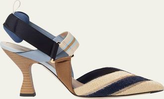 Fendi 85mm Colibri Mixed-Media Raffia Slingback Pumps