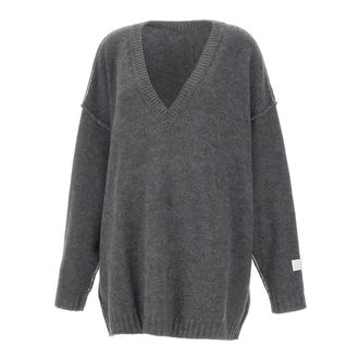 Maison Margiela V-neck Knitwear, female, Gray, Size: S V-neck Sweater