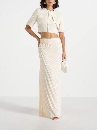 Mani&egrave;re De Voir Fiona Satin Fan Pleat Maxi Skirt in Ivory at Nordstrom, Size 12