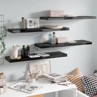 vidaXL Vidaxl - Estantes Flotantes Pared 4 Uds Negro Brillo Mdf 90x23,5x3,8cm