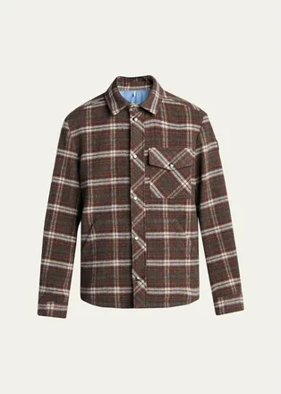 Moncler Mens Plaid Virgin Wool Snap-Front Overshirt