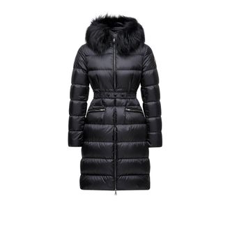 Moncler Boedic Hooded Shearling-trimmed Long Down Jacket Black Size 00