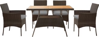Teamson Home Teamson Home Juego De Comedor De 5 Piezas Para Exteriores, Mesa De Jard&iacute;n De Rat&aacute;n Y 4 Sillas Con Cojines Extra&iacute;bles, Marr&oacute;n/crema