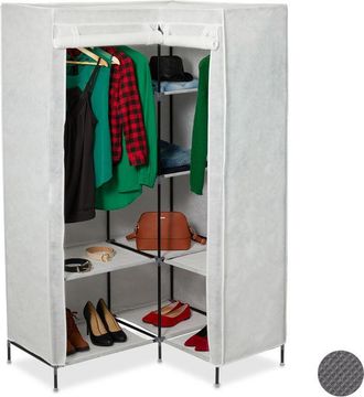Relaxdays Corner Canvas Wardrobe 3rd Generation, 8 Tiers, 2 Rails, Plug-In System, 169 x 100 x 83 cm, Different Colours - Relaxdays