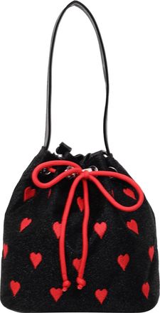 Generic Cymwer Women Canvas Drawstring Bucket Bag Love Embroidered Shoulder Bag Daily (Black)