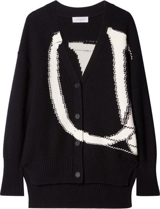 Off-white logo-intarsia wool cardigan - women - Wool - 36 - Black