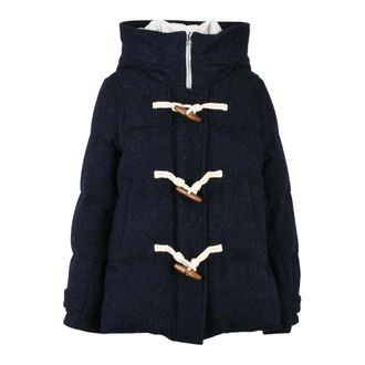 Montecore Single-Breasted Coats, female, Blue, Size: XS Wool Jacket with Feather Lining