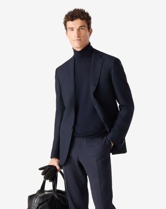 Corneliani China blue single-breasted pure wool hopsack jacket