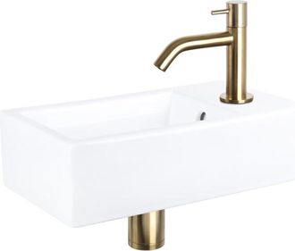 Differnz Force fonteinset - 40x22x11.5cm - Rechthoek - 1 kraangat - Gebogen matte goude kraan - Keramiek Wit