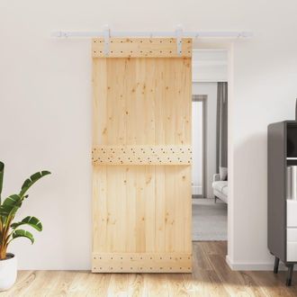 Berkfield Home Sliding Door with Hardware Set 90x210 cm Solid Wood Pine in Brown