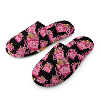 Generic Telephone with Flowers Mens Cozy Memory Foam Slippers Warm Cotton House Shoes Comfy Slipper for Indoor Outdoor
