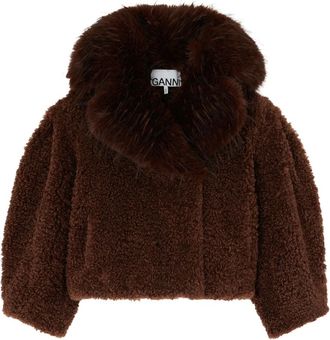 Ganni Giacca corta in montone sintetico Maxi - - Jackets - Donna - Marrone - S
