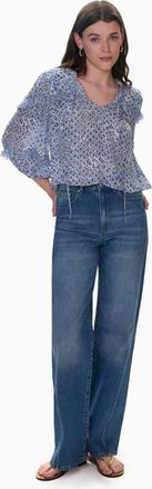 Rebecca Taylor Charlotte Print Mix Blouse in Indigo Blue Multi at Nordstrom, Size X-Large