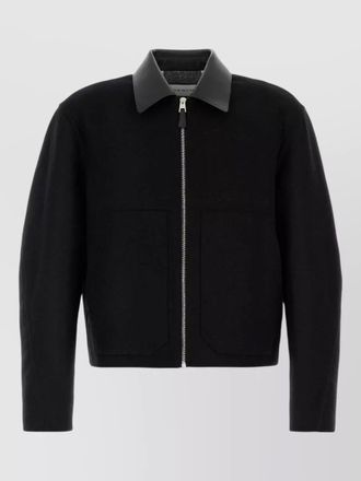 Givenchy wool jacket long sleeves leather collar pockets