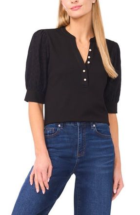 CeCe by Cynthia Steffe Puff Sleeve Shirt in Rich Black at Nordstrom, Size X-Small