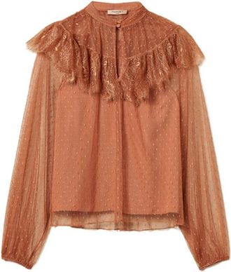 Twinset Plumetis Tulle Blouse - Dames - Blouses - Roze - XS - Tule - Overhemden