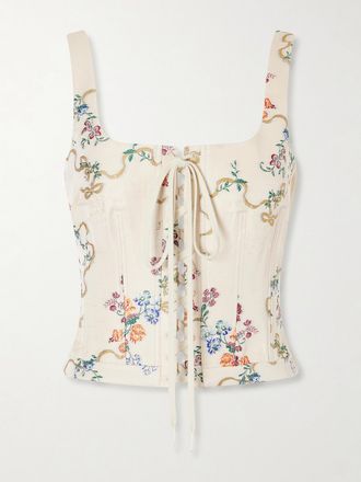 Alexander McQueen Top Bustier In Cr&ecirc;pe Floreale - Verde