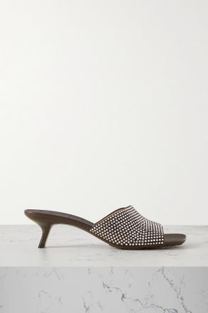 Loewe Mule In Camoscio Con Cristalli Petal - Marrone