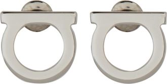 Ferragamo Silver Gancini Logo Stud Earrings