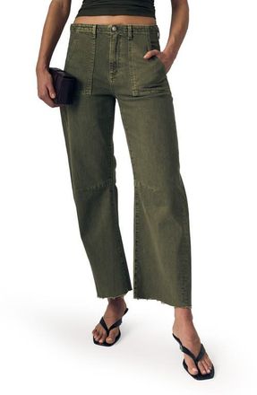 LE JEAN Raw Hem Barrel Utility Jeans in Olive Green at Nordstrom, Size 29