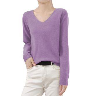 Generic Jumpers for Women V Neck Classic-Fit Soft Touch Cashmere Jumpers Ladies Lightweight Knitted Pullover Sweater Casual Comfortable Thermal Underwear Soli