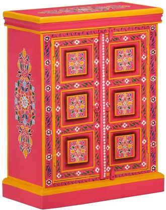 Berkfield Home Sideboard Solid Mango Wood Pink Hand Painted