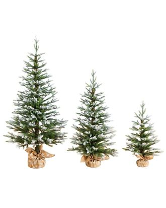 Nearly Natural Set Of 3 2Ft. 3Ft. 4Ft. Artificial Snowed Balsam Fir Christmas Tree In Burlap Wrapped Base